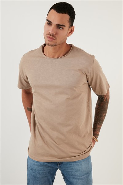 Pamuklu Bisiklet Yaka Basic Erkek T Shirt 59020001 VİZON