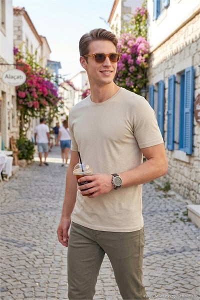 Pamuklu Bisiklet Yaka Basic Erkek T Shirt 59020001 TAŞ