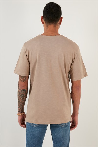 Pamuklu Bisiklet Yaka Basic Erkek T Shirt 59020001 VİZON