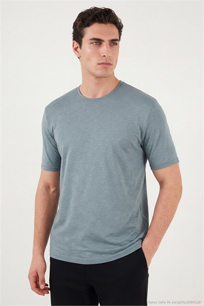 Pamuklu Bisiklet Yaka Basic Erkek T Shirt 59020001 AÇIK MAVİ