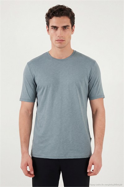 Pamuklu Bisiklet Yaka Basic Erkek T Shirt 59020001 AÇIK MAVİ