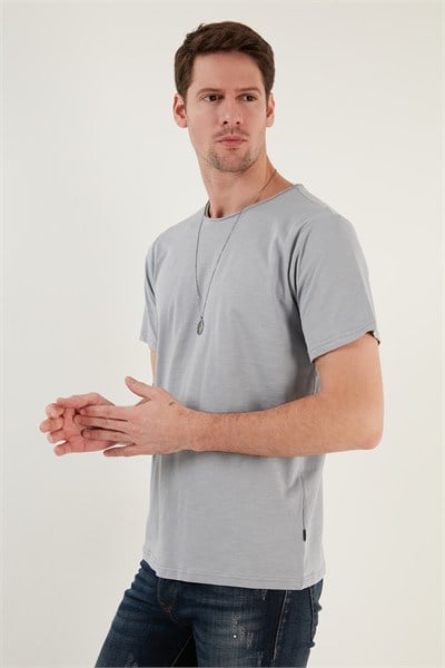 Pamuklu Bisiklet Yaka Basic Erkek T Shirt 59020001 AÇIK GRİ
