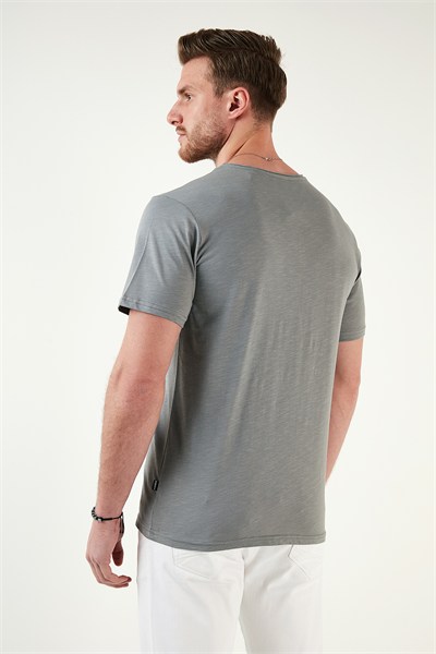 Pamuklu Bisiklet Yaka Basic Erkek T Shirt 59020001 AÇIK HAKİ