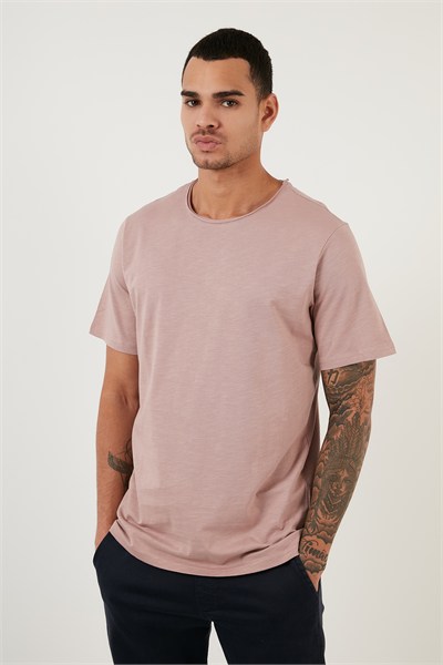 Pamuklu Bisiklet Yaka Basic Erkek T Shirt 59020001 PUDRA