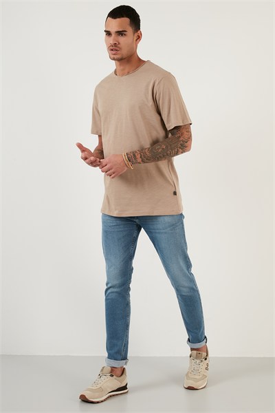 Pamuklu Bisiklet Yaka Basic Erkek T Shirt 59020001 VİZON