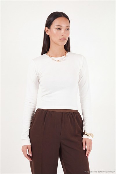 Pamuklu Bisiklet Yaka Crop Kadın Bluz 5867060 EKRU