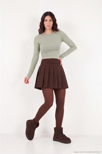 Pamuklu Bisiklet Yaka Crop Kadın Bluz 5867060 Olive