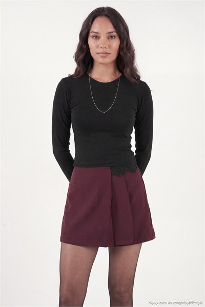 Pamuklu Bisiklet Yaka Crop Kadın Bluz 5867060 SİYAH