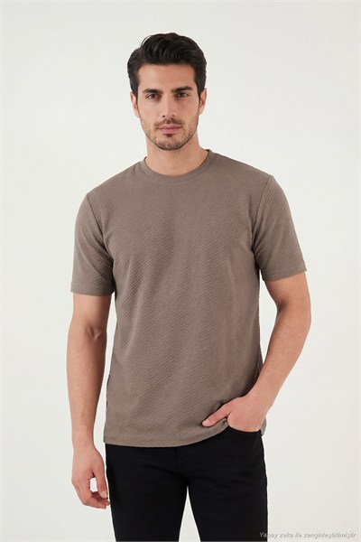 Pamuklu Bisiklet Yaka Kısa Kollu Erkek T Shirt 5904115 KAHVE