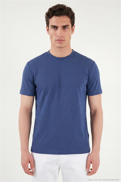 Pamuklu Bisiklet Yaka Kısa Kollu Erkek T Shirt 5904115 İNDİGO