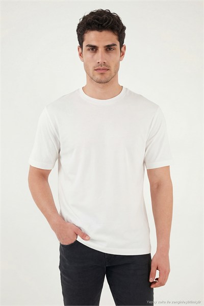 Pamuklu Bisiklet Yaka Kısa Kollu Erkek T Shirt 5904114 EKRU
