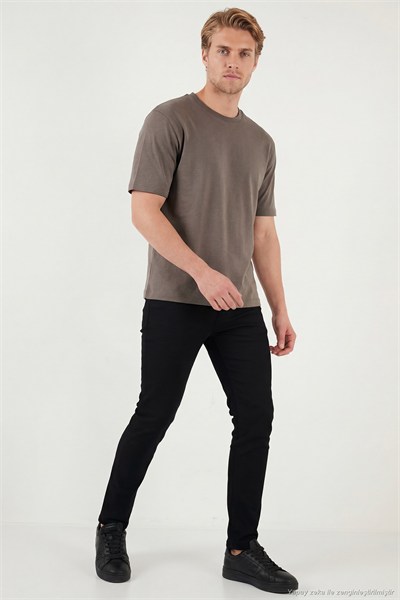 Pamuklu Bisiklet Yaka Kısa Kollu Erkek T Shirt 5904114 AÇIK KAHVE