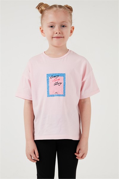 Pamuklu Bisiklet Yaka Kısa Kollu Taytlı Alt-Üst Kız Çocuk Takım 6212005 PEMBE