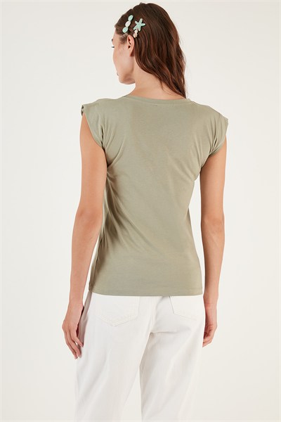 Pamuklu Bisiklet Yaka Kolsuz Kadın T Shirt 5864019 Olive