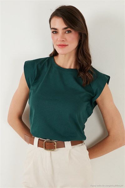 Pamuklu Bisiklet Yaka Kolsuz Kadın T Shirt 5864019 NEFTİ
