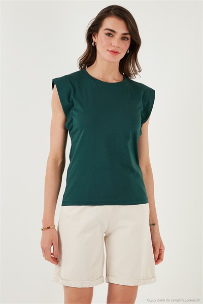 Pamuklu Bisiklet Yaka Kolsuz Kadın T Shirt 5864019 NEFTİ