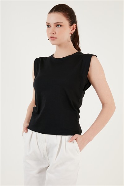 Pamuklu Bisiklet Yaka Kolsuz Kadın T Shirt 5864019 SİYAH