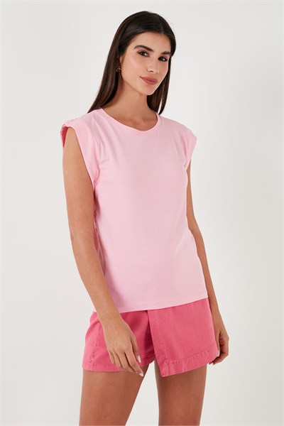 Pamuklu Bisiklet Yaka Kolsuz Kadın T Shirt 5864019 TOZ PEMBE