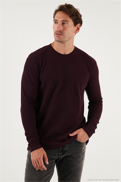 Pamuklu Bisiklet Yaka Normal Kalıp Basic Erkek Sweat 5905073 VİŞNE