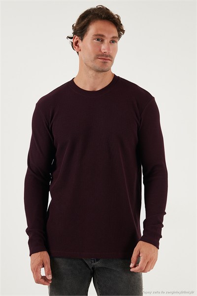 Pamuklu Bisiklet Yaka Normal Kalıp Basic Erkek Sweat 5905073 VİŞNE