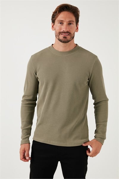 Pamuklu Bisiklet Yaka Normal Kalıp Basic Erkek Sweat 5905073 Vizon Yeşili
