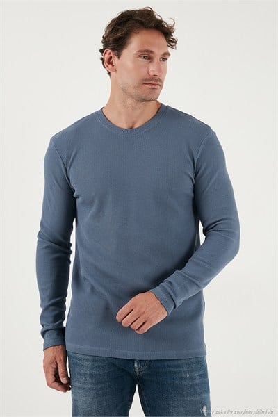 Pamuklu Bisiklet Yaka Normal Kalıp Basic Erkek Sweat 5905073 KOYU GRİ