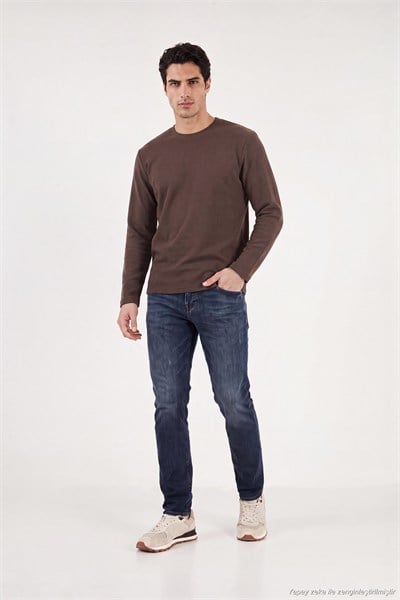 Pamuklu Bisiklet Yaka Normal Kalıp Basic Erkek Sweat 5905073 KAHVE