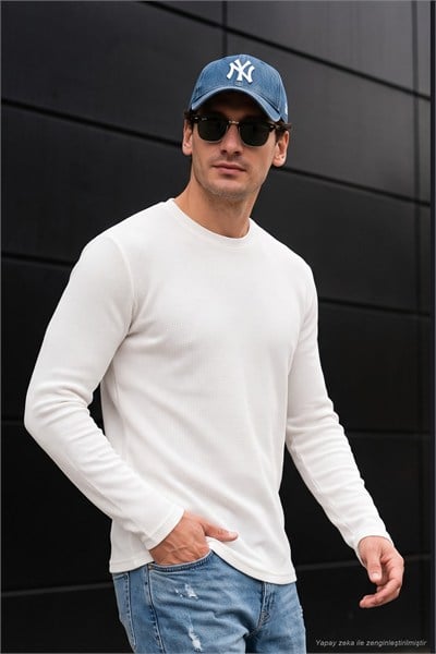 Pamuklu Bisiklet Yaka Normal Kalıp Basic Erkek Sweat 5905073 EKRU