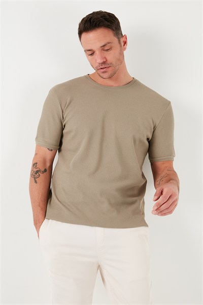 Pamuklu Bisiklet Yaka Regular Fit Basic Erkek T Shirt 5902759 Vizon Yeşili
