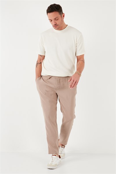 Pamuklu Bisiklet Yaka Regular Fit Basic Erkek T Shirt 5902767 EKRU