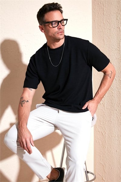 Pamuklu Bisiklet Yaka Regular Fit Basic Erkek T Shirt 5902767 SİYAH