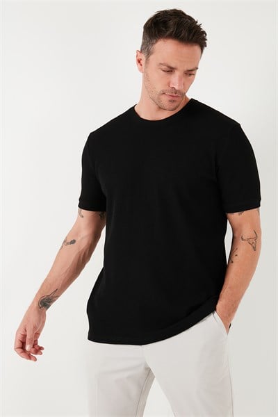 Pamuklu Bisiklet Yaka Regular Fit Basic Erkek T Shirt 5902759 SİYAH