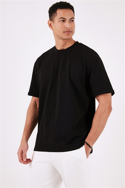 Pamuklu Bisiklet Yaka Regular Fit Basic Erkek T Shirt 5902731 SİYAH