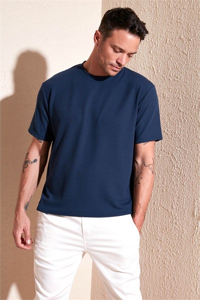 Pamuklu Bisiklet Yaka Regular Fit Basic Erkek T Shirt 5902767 İNDİGO