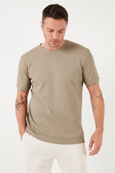 Pamuklu Bisiklet Yaka Regular Fit Basic Erkek T Shirt 5902759 Vizon Yeşili