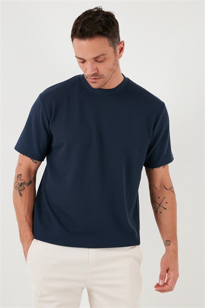 Pamuklu Bisiklet Yaka Regular Fit Basic Erkek T Shirt 5902767 İNDİGO