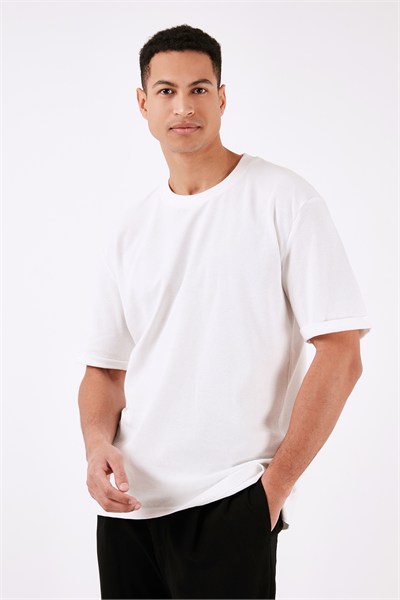 Pamuklu Bisiklet Yaka Regular Fit Basic Erkek T Shirt 5902731 EKRU