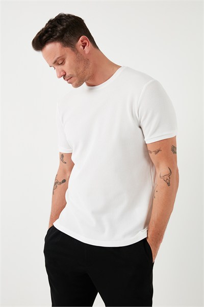 Pamuklu Bisiklet Yaka Regular Fit Basic Erkek T Shirt 5902759 EKRU