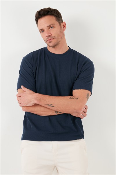Pamuklu Bisiklet Yaka Regular Fit Basic Erkek T Shirt 5902767 İNDİGO