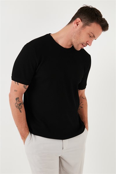 Pamuklu Bisiklet Yaka Regular Fit Basic Erkek T Shirt 5902759 SİYAH