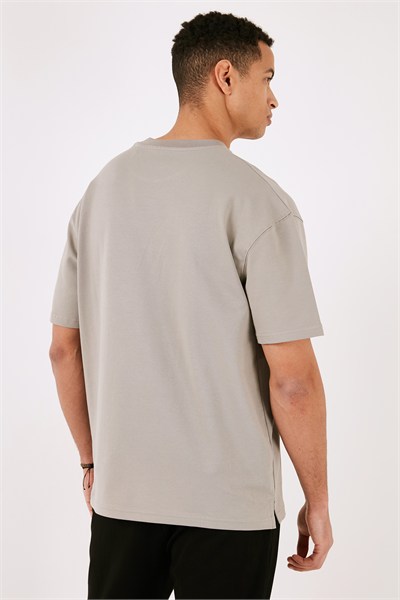 Pamuklu Bisiklet Yaka Relaxed Fit Basic Erkek T Shirt 5902610 KÜL
