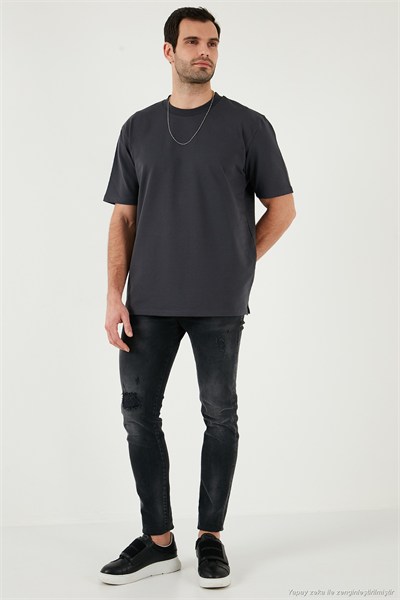 Pamuklu Bisiklet Yaka Relaxed Fit Basic Erkek T Shirt 5902610 ANTRASİT