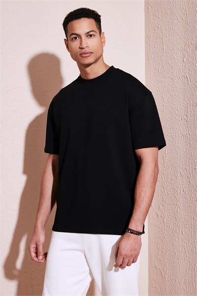 Pamuklu Bisiklet Yaka Relaxed Fit Basic Erkek T Shirt 5902610 SİYAH
