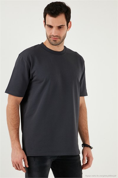 Pamuklu Bisiklet Yaka Relaxed Fit Basic Erkek T Shirt 5902610 ANTRASİT