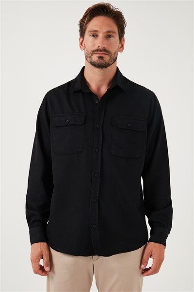 Pamuklu Çift Cepli Regular Fit Erkek Gömlek CF25W128858 SİYAH