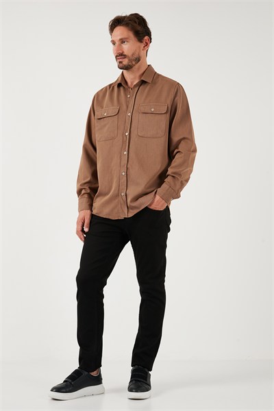 Pamuklu Çift Cepli Regular Fit Erkek Gömlek CF25W128858 CAMEL