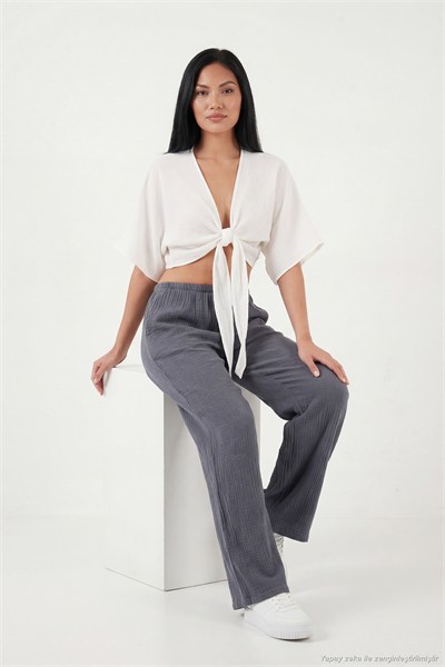 Pamuklu Comfort Fit Bağlamalı Yarasa Kol Kadın Bolero 5866354 EKRU