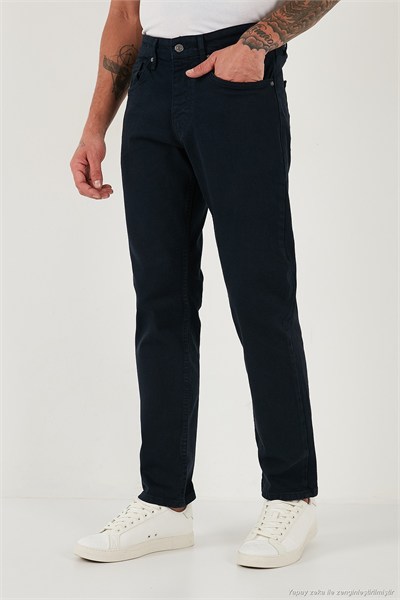 Pamuklu Comfort Fit Normal Bel Boru Paça Jeans Erkek Kot Pantolon 4412C19TEXAS LACİVERT