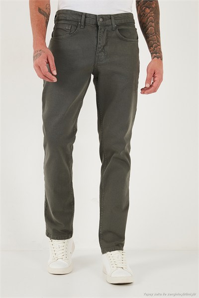 Pamuklu Comfort Fit Normal Bel Boru Paça Jeans Erkek Kot Pantolon 4412C19TEXAS HAKİ