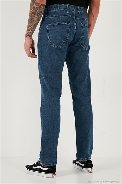 Pamuklu Comfort Fit Normal Bel Boru Paça Jeans Erkek Kot Pantolon 4400C17TEXAS MAVİ